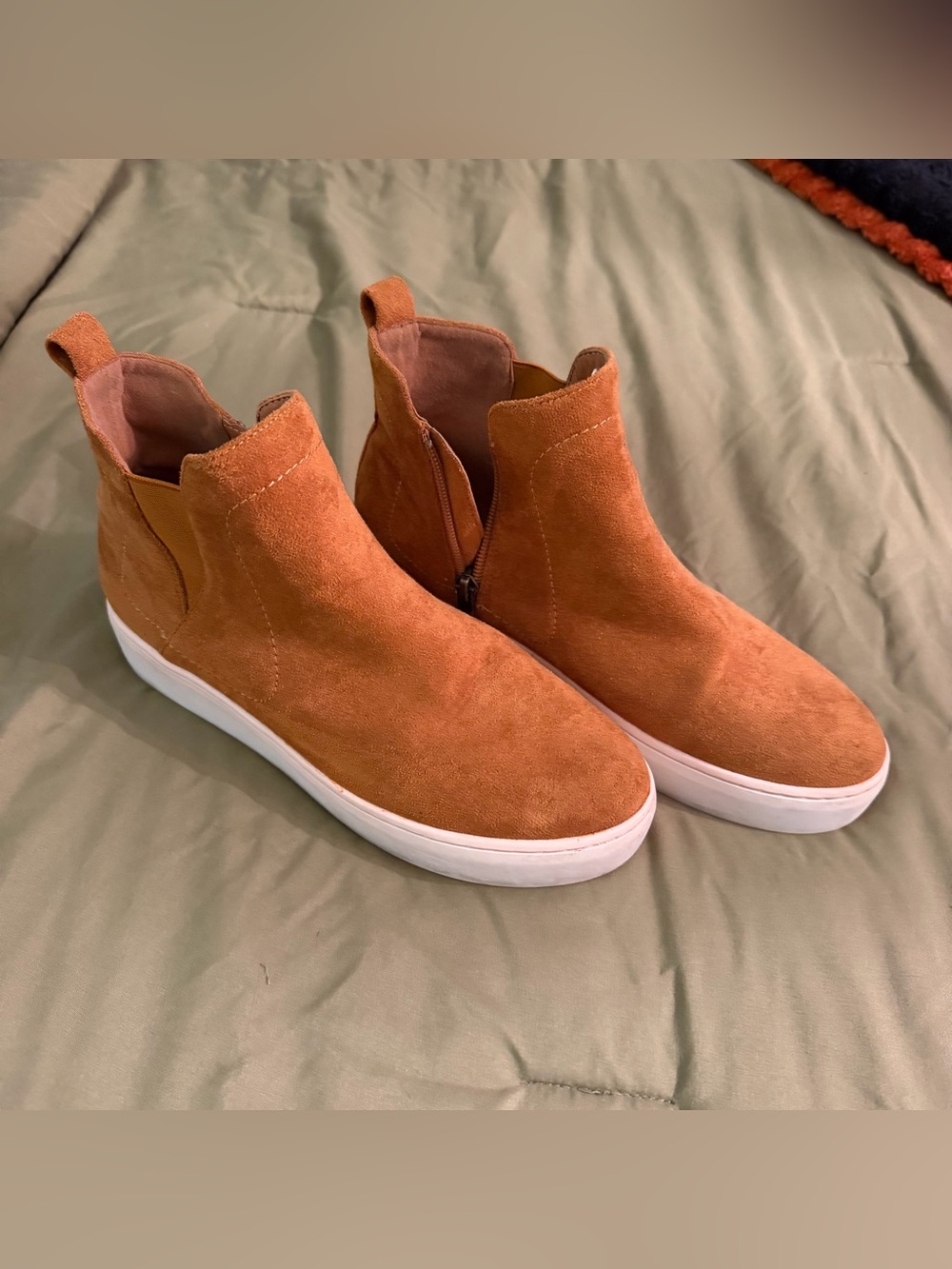 Women’s Suede Slip-On Sneaker Boot in Rust